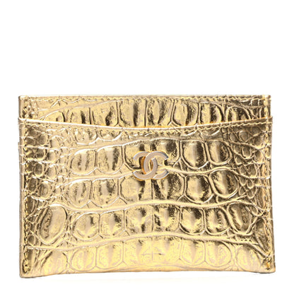 Chanel Metallic Calfskin Crocodile Embossed Cocodile Card Holder Gold 1 of 9