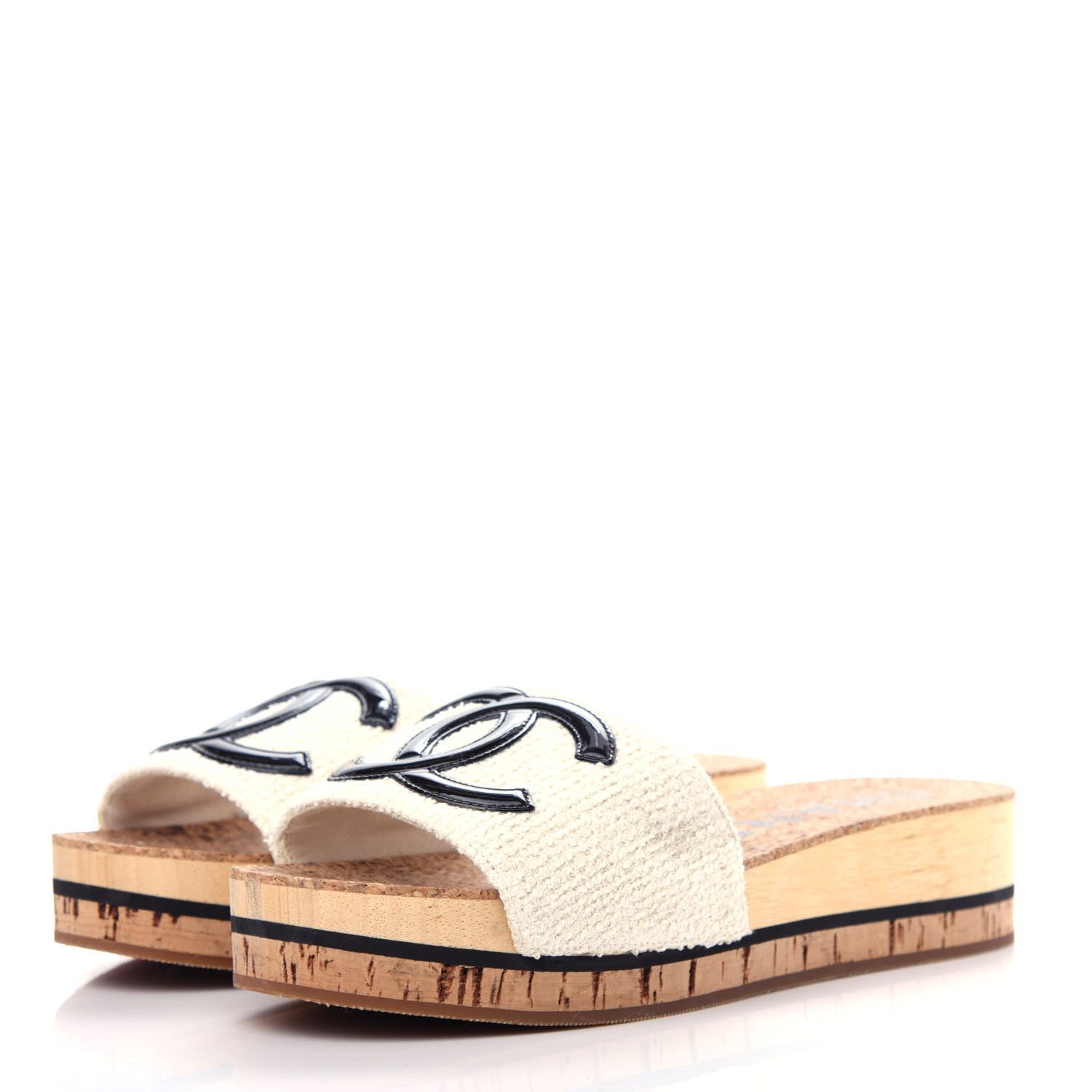 Chanel Tweed Cork CC Mule Sandal 37 White 3 of 10