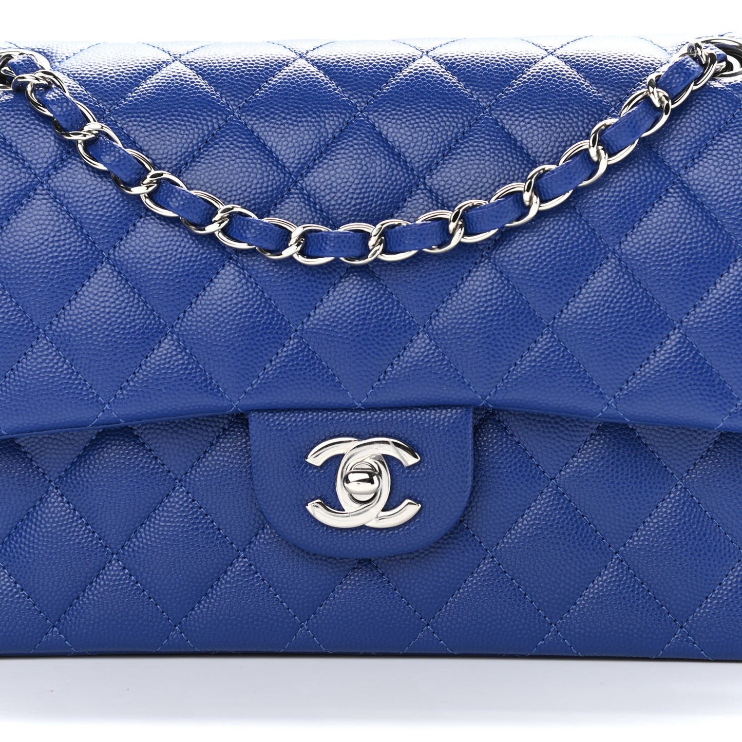 Caviar Quilted Medium Double Flap Blue