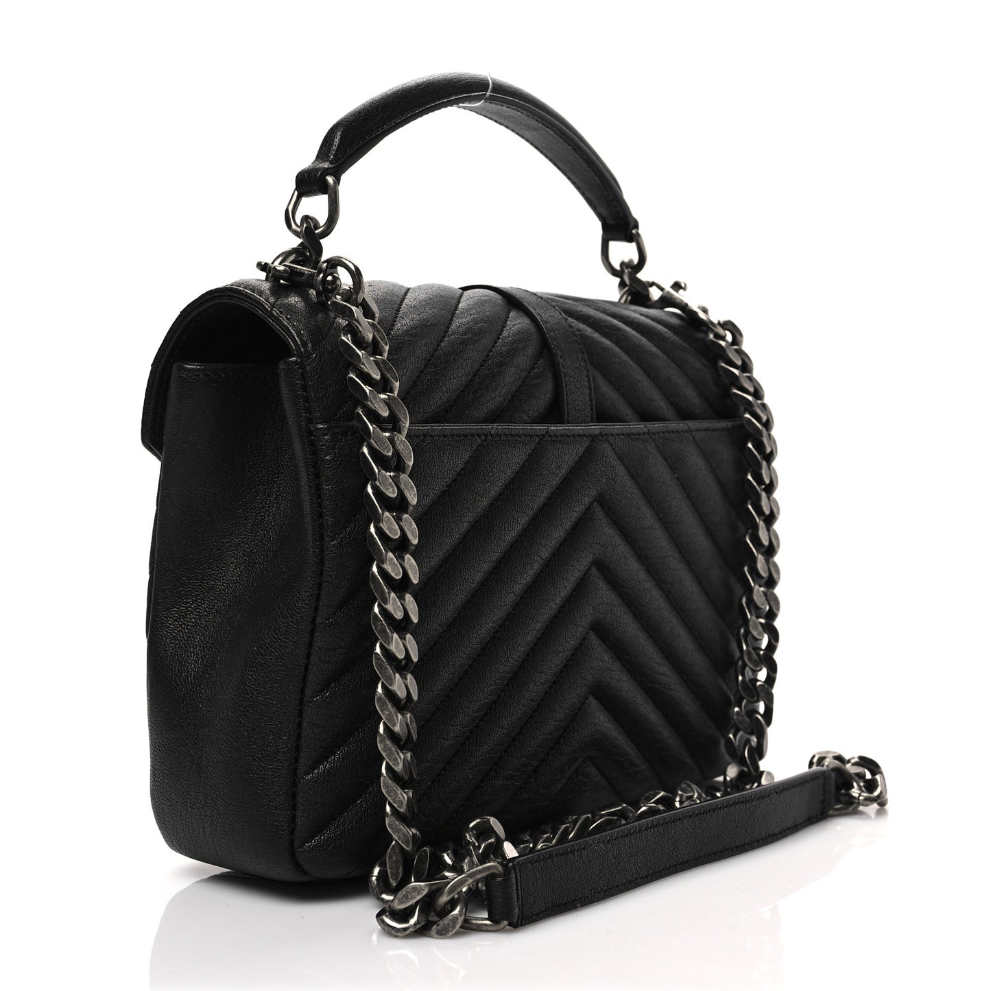 Sheepskin Matelasse Chevron Monogram Medium College Bag Black