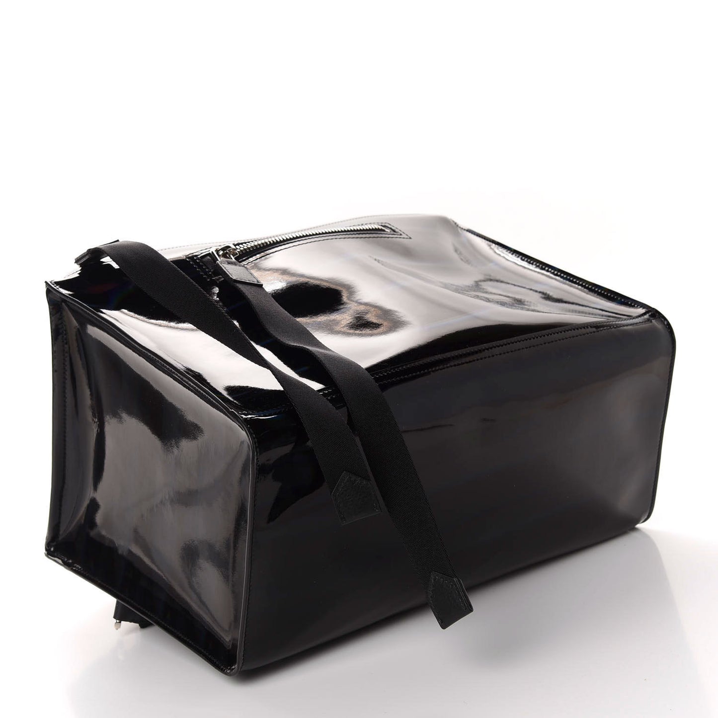 Glossy Iridescent Rubber Large Pandora Bag Black