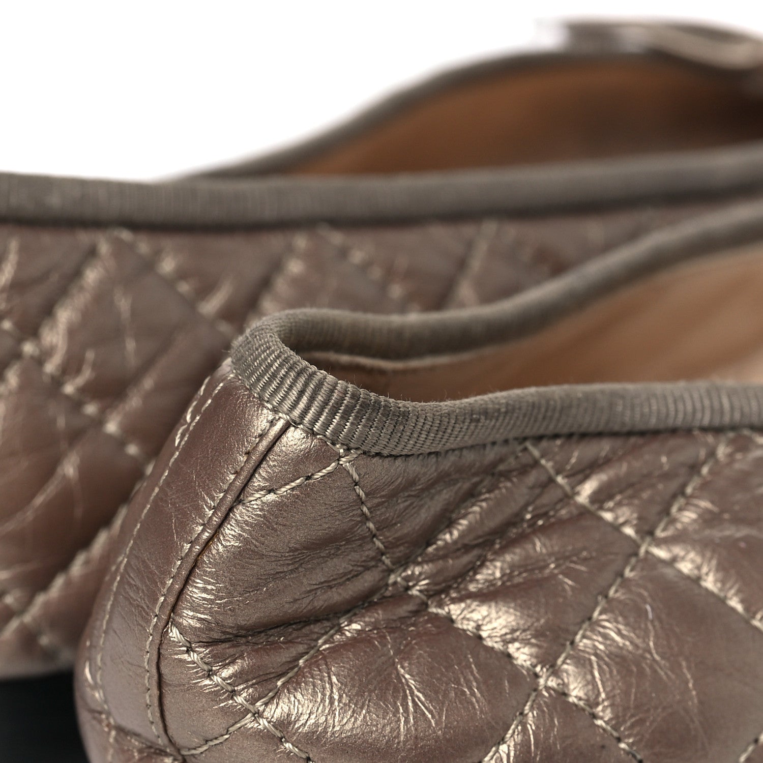 Chanel Metallic Aged Calfskin Quilted CC Cap Toe Ballerina Flats 38.5 Light Gold 6 of 10
