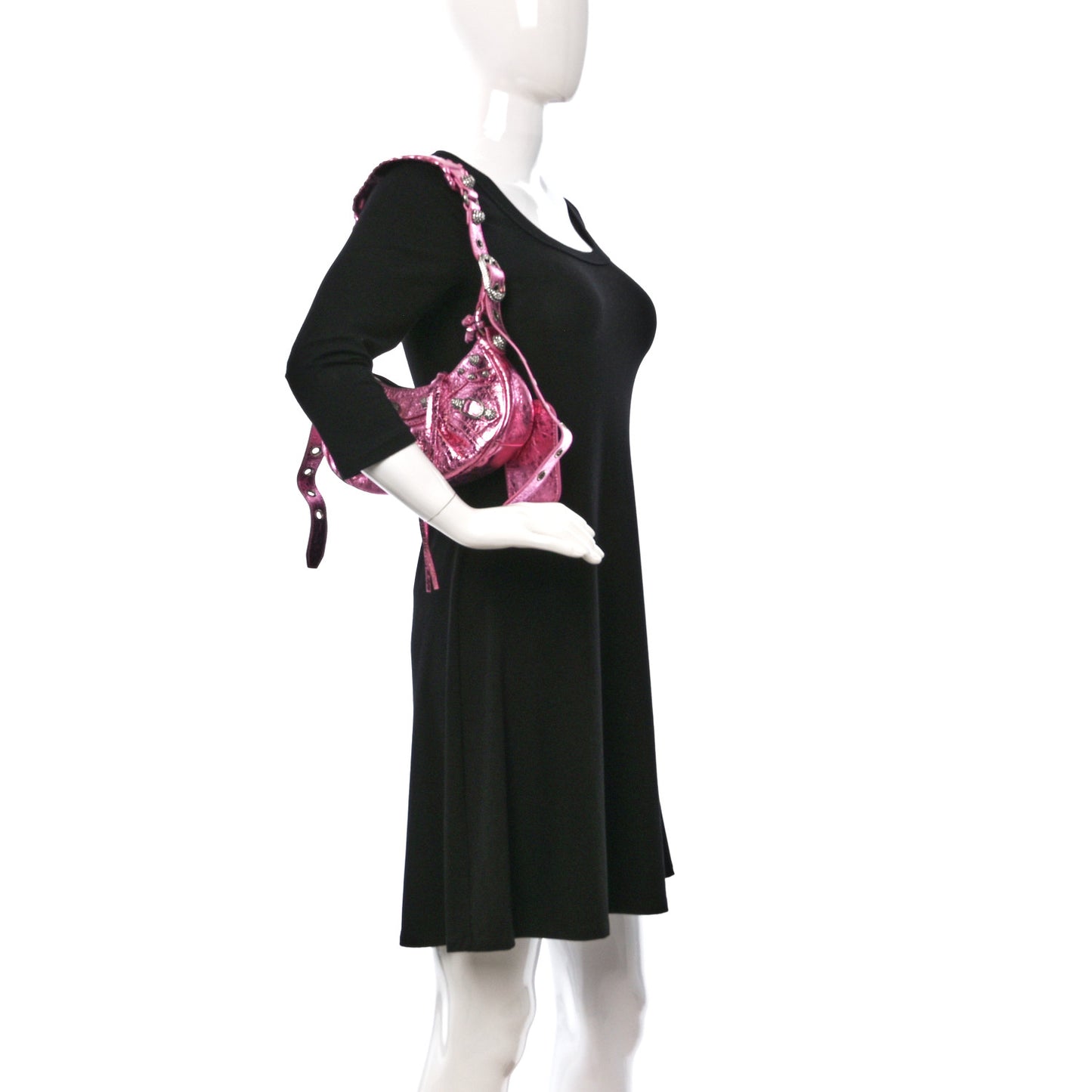 Metallic Agneau Arena Crystal Le Cagole Shoulder Bag XS Met Pink