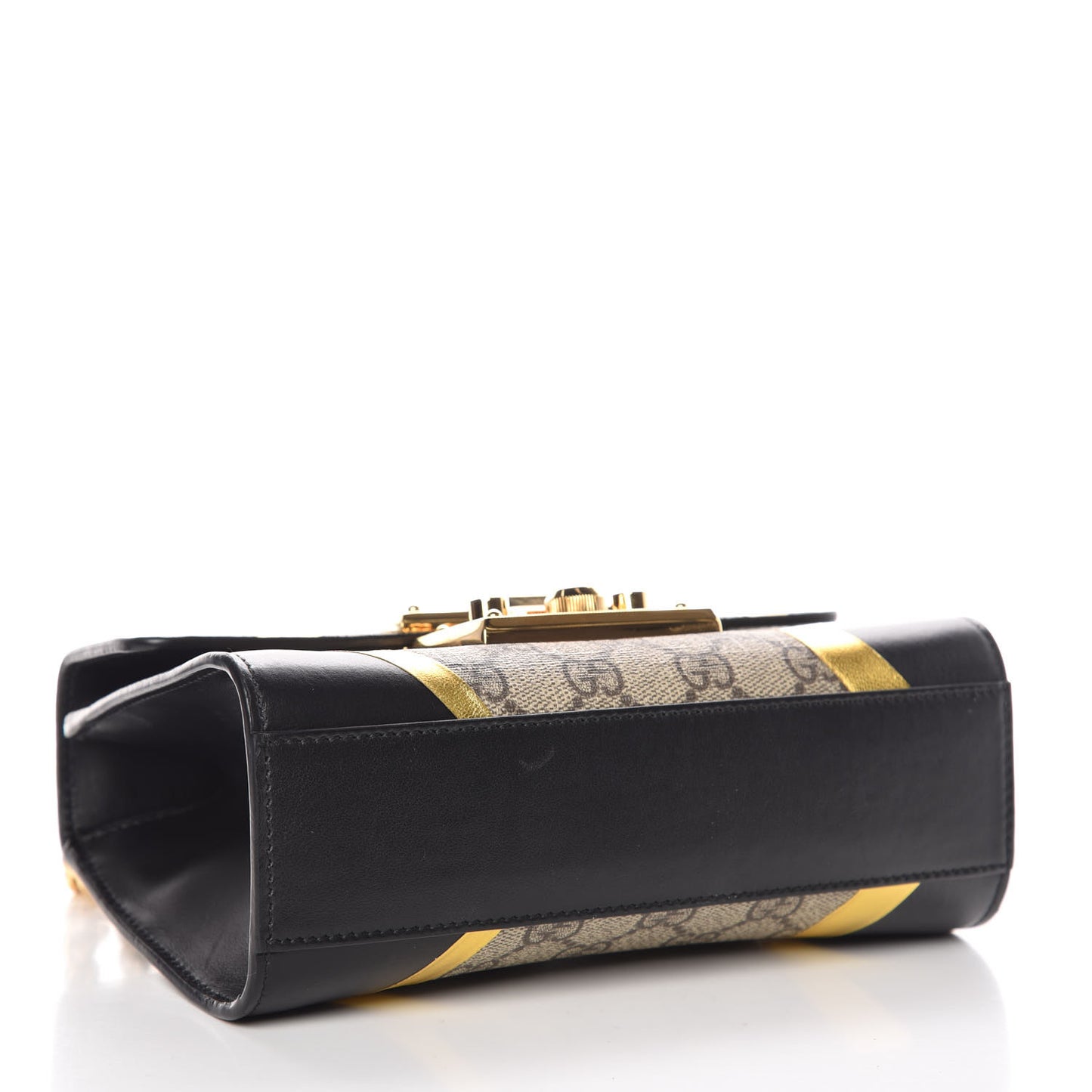 Calfskin GG Supreme Monogram Small Padlock Shoulder Bag Black Gold