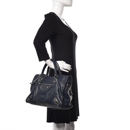 Balenciaga Chevre Silver Metallic Edge Hardware City Bleu Nuit Dark Sea 2 of 10