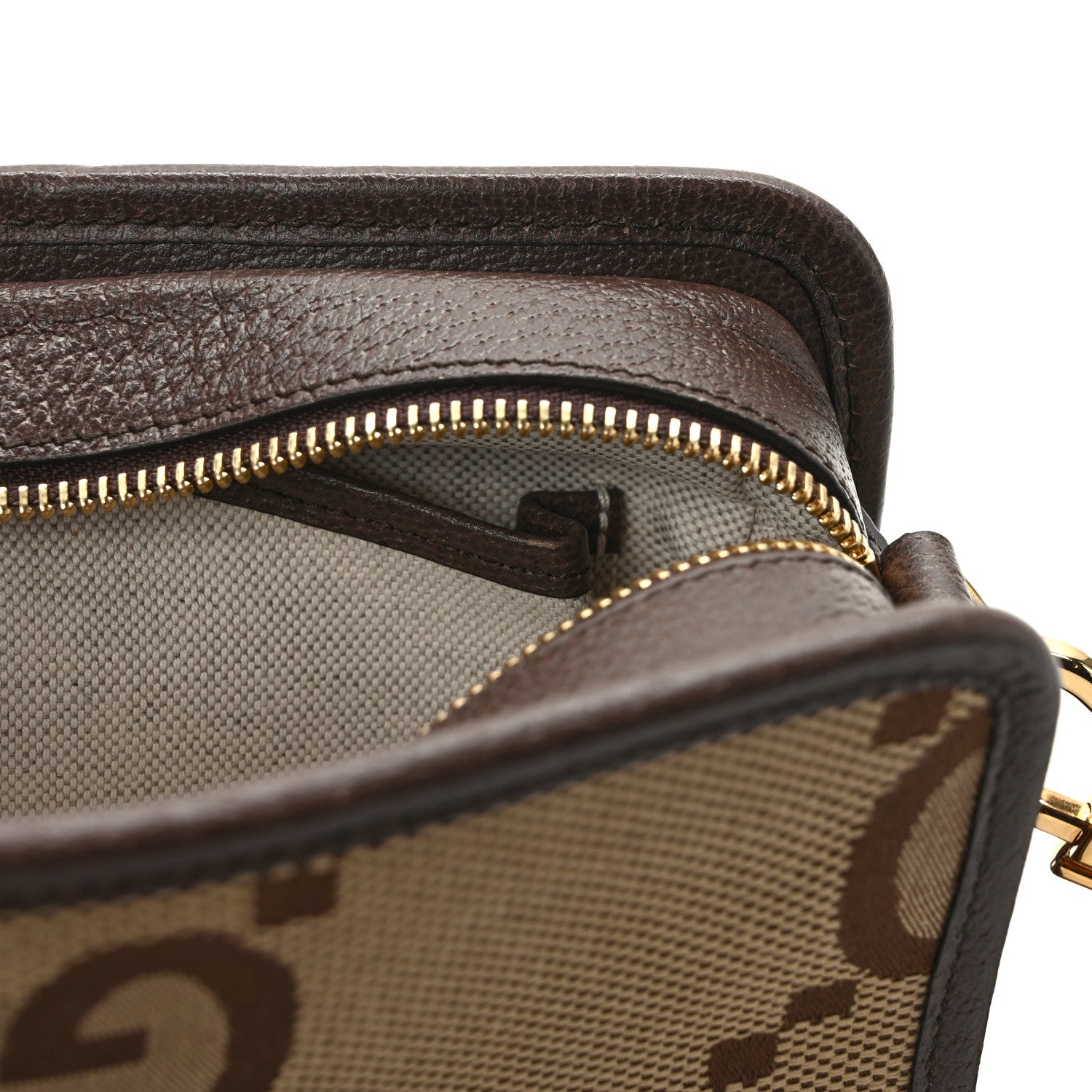 Gucci Monogram Jumbo GG Textured Dollar Calfskin Web Mini Crossbody Bag Camel Ebony New Acero 15 of 16