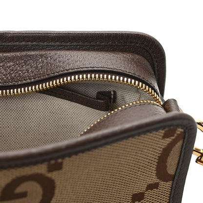 Gucci Monogram Jumbo GG Textured Dollar Calfskin Web Mini Crossbody Bag Camel Ebony New Acero 15 of 16