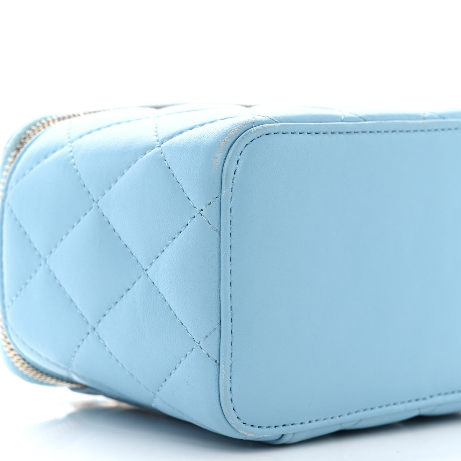 Chanel Lambskin Quilted Pearl Crush Small Vanity Case With Chain Light Blue 9 of 10