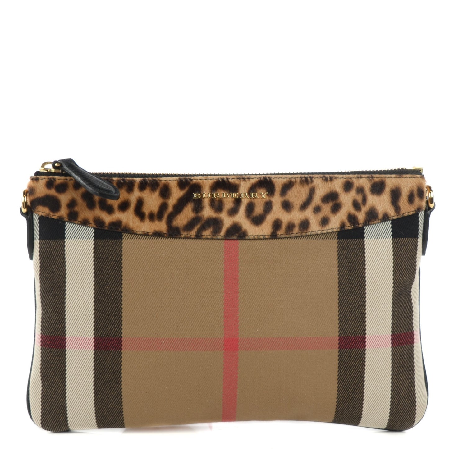 House Check Calf Hair Leopard Print Peyton Crossbody Clutch Bag