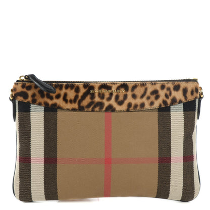 Burberry House Check Calf Hair Leopard Print Peyton Crossbody Clutch Bag 1 of 13