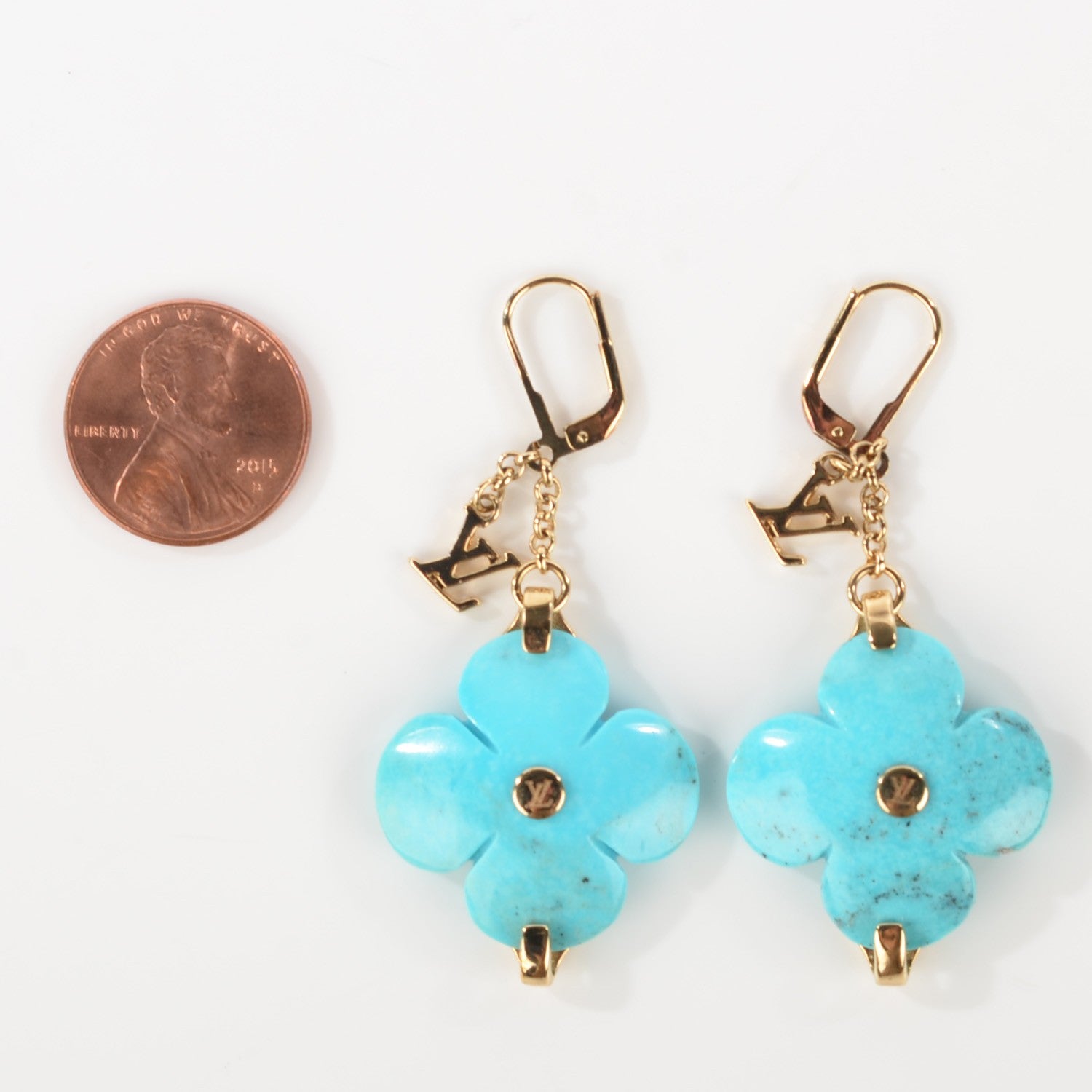 Louis Vuitton Gold Plated Sterling Silver Turquoise Fleur Earrings 2 of 5