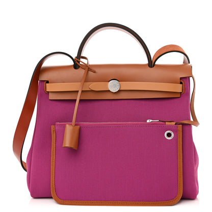 Hermes Toile Militaire Vache Hunter Herbag Zip Retourne 31 PM Rose Pourpre Fauve 1 of 12
