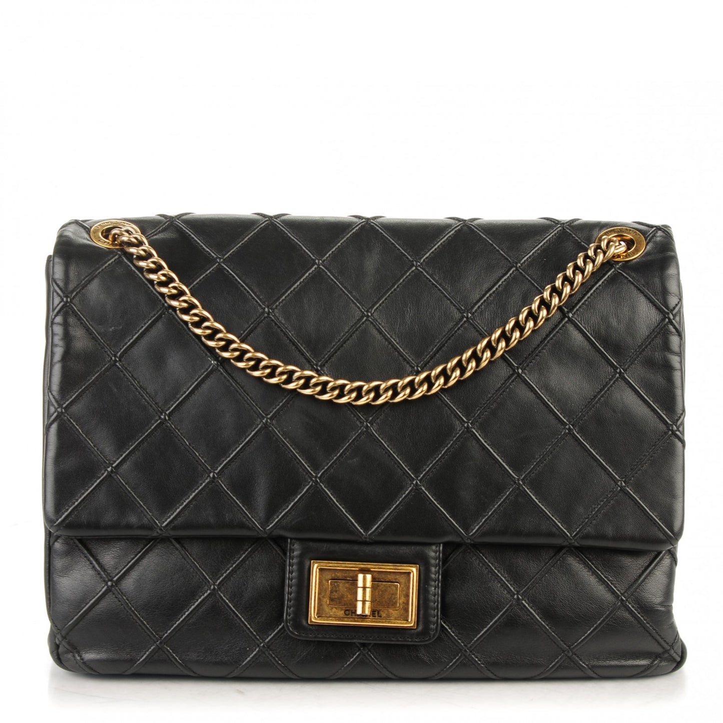 Calfskin Diamond Debossed Large Cosmos Flap Black