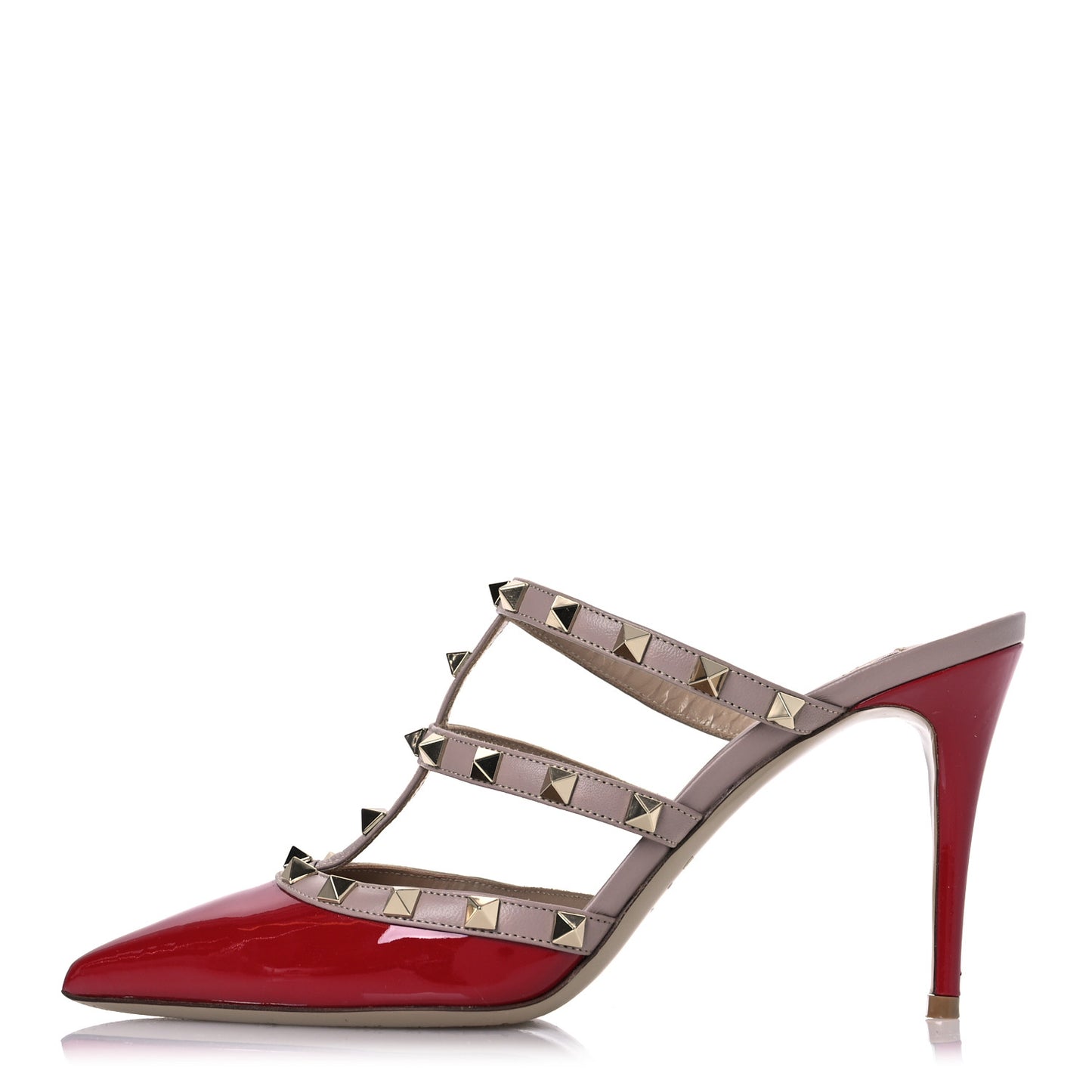 Patent Rockstud 90mm Cage Mules 39.5 Rosso Beige