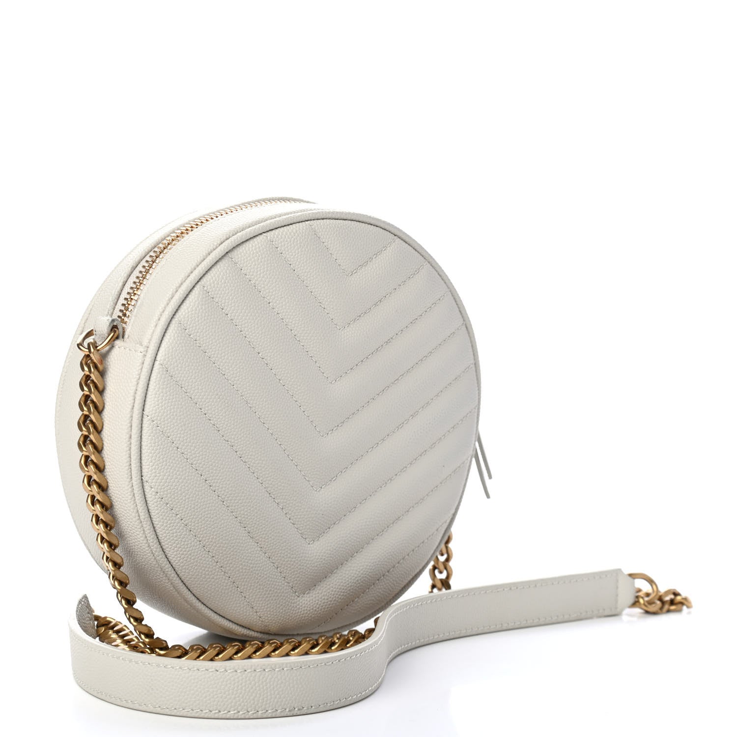 Saint Laurent Grain De Poudre Matelasse Chevron Quilted Round Vinyle Camera Bag Crema Soft 2 of 4