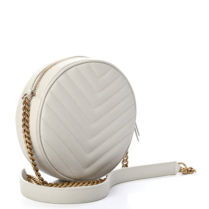 Saint Laurent Grain De Poudre Matelasse Chevron Quilted Round Vinyle Camera Bag Crema Soft 2 of 4