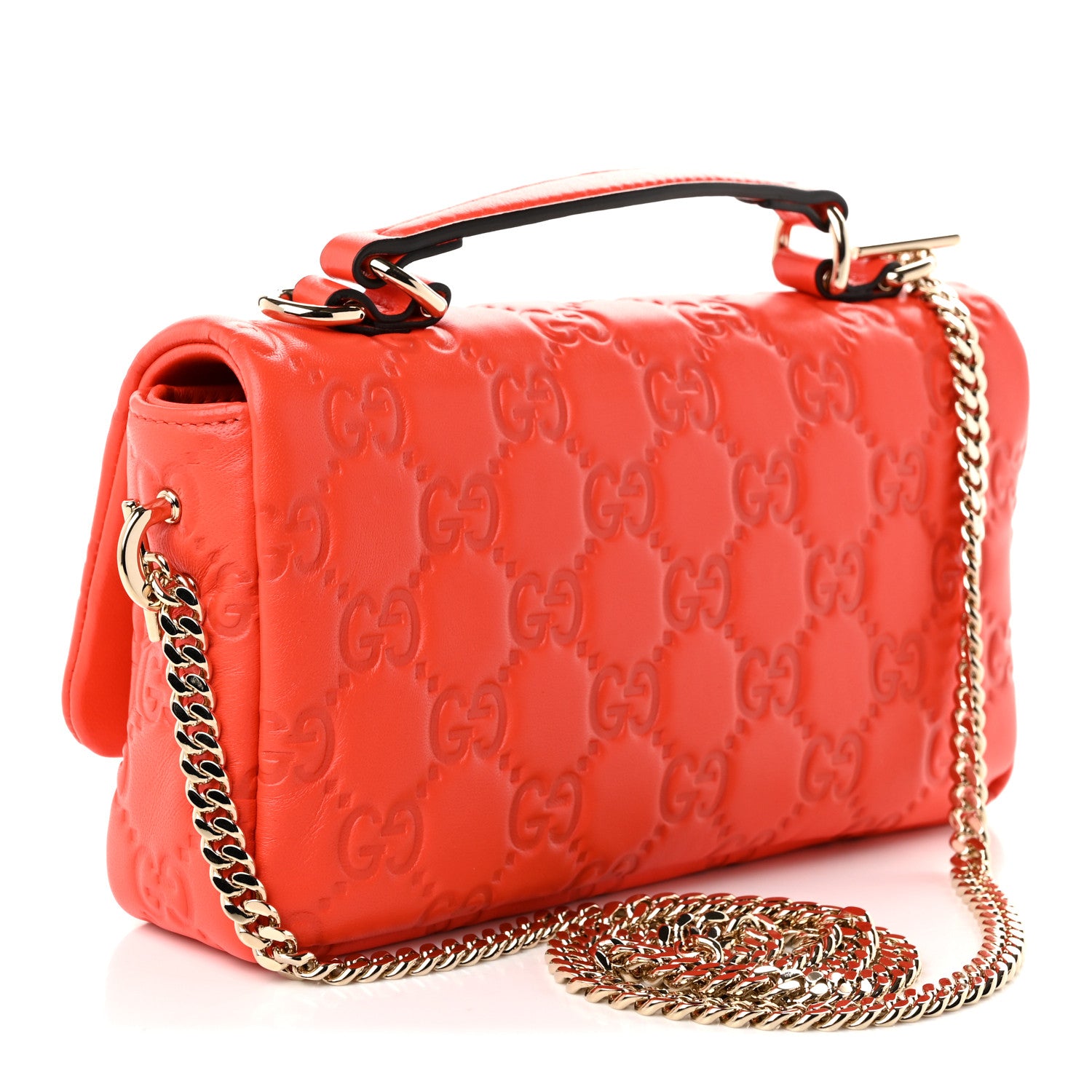 Gucci Lambskin Embossed Mini GG Milano Top Handle Shoulder Bag Orange 3 of 10