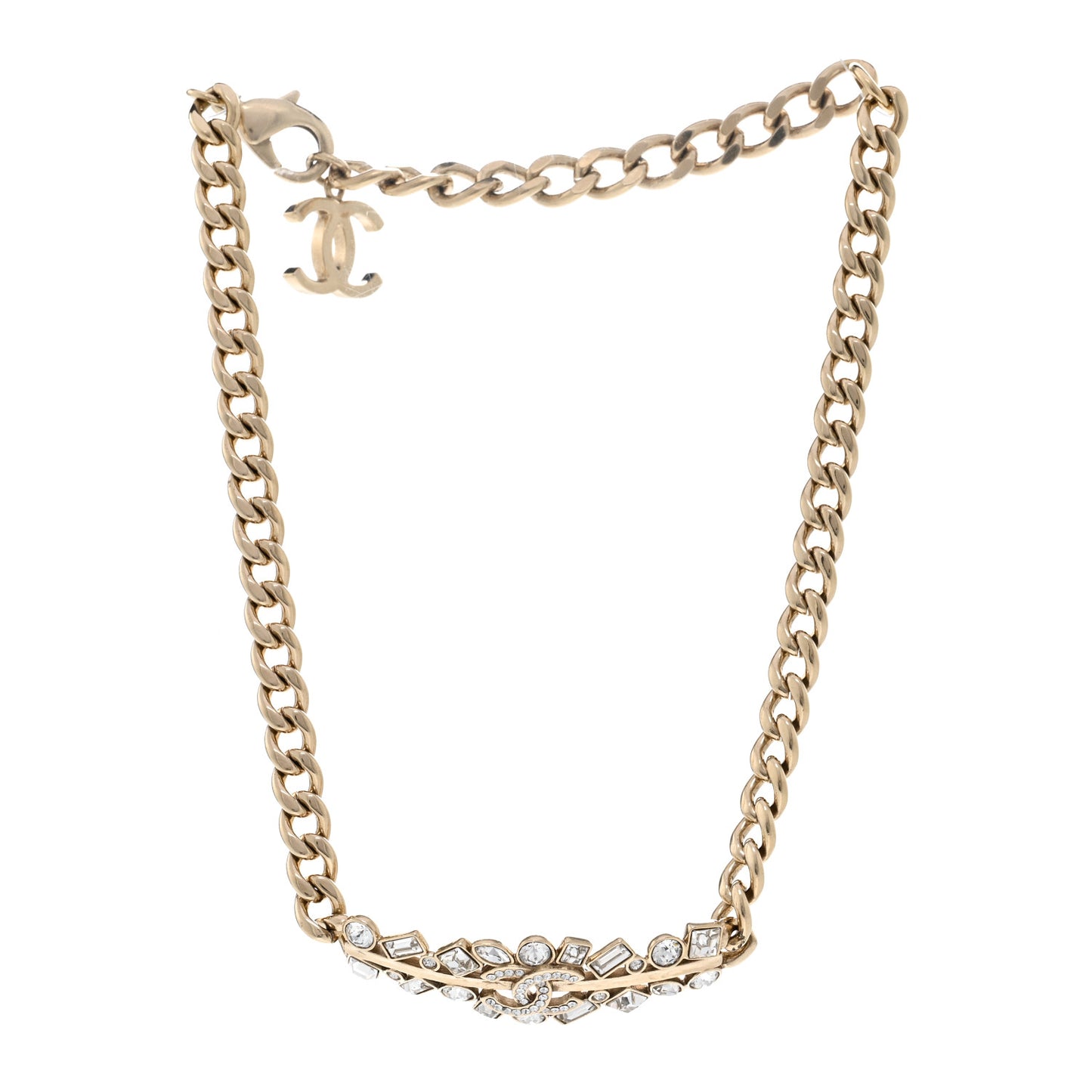 Crystal CC Link Choker Necklace Gold