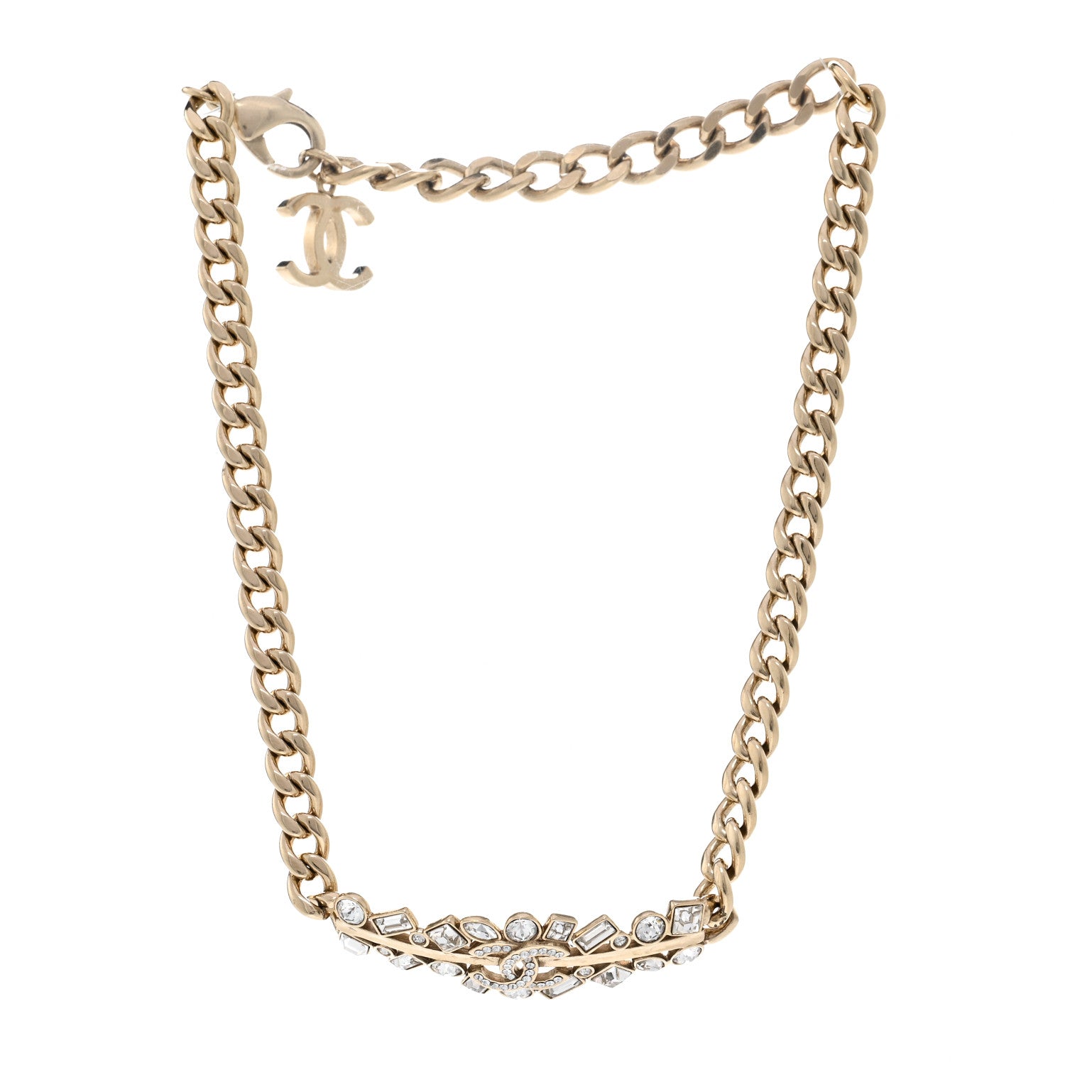 Chanel Crystal CC Link Choker Necklace Gold 3 of 5