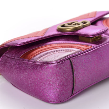 Gucci Metallic Calfskin Matelasse Mini GG Marmont Shoulder Bag Fuchsia 6 of 10