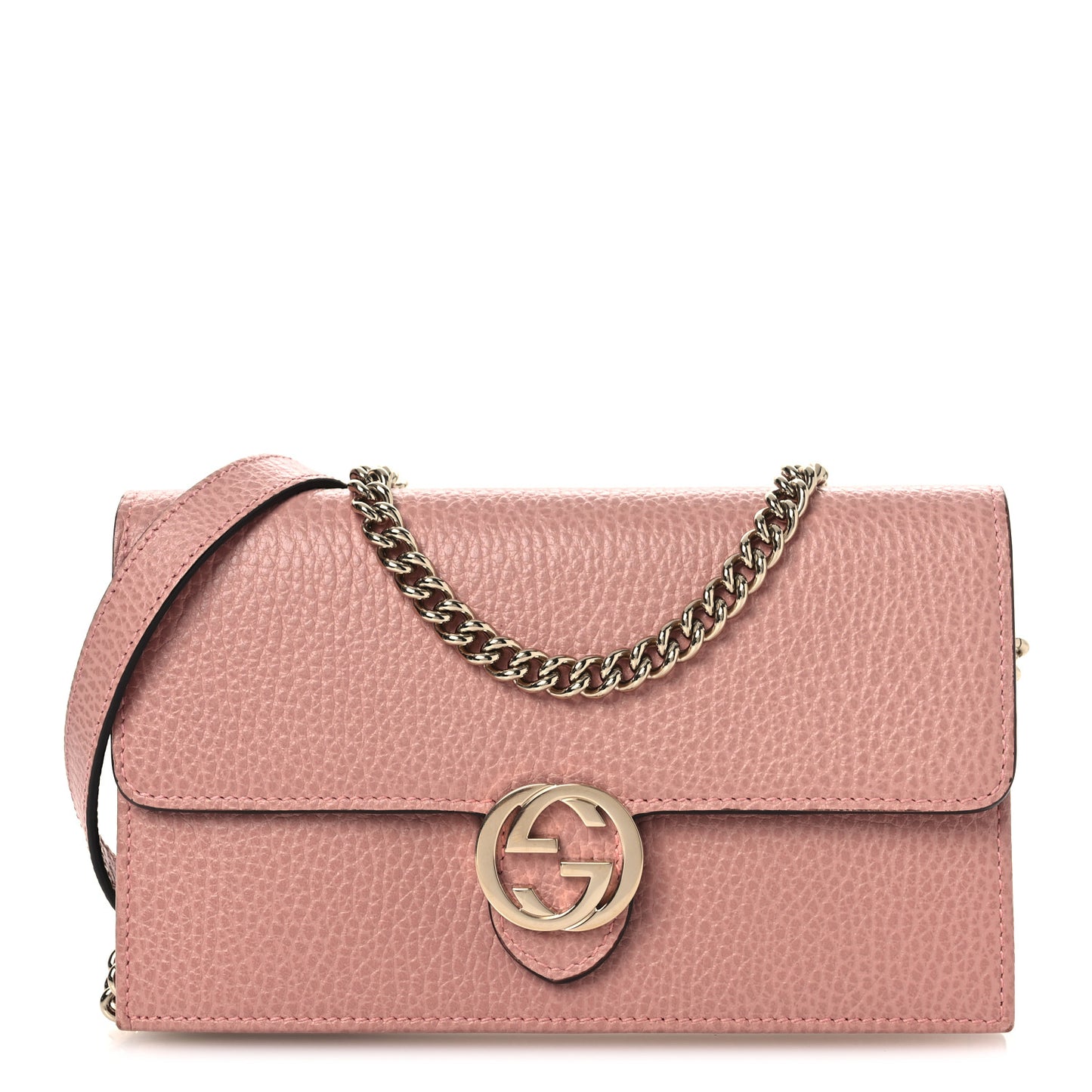 Dollar Calfskin Interlocking G Chain Wallet Soft Pink