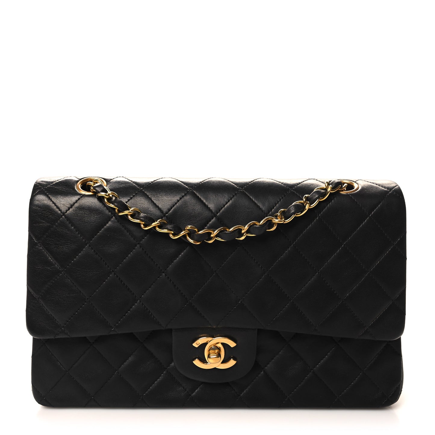 Lambskin Quilted Medium Double Flap Black