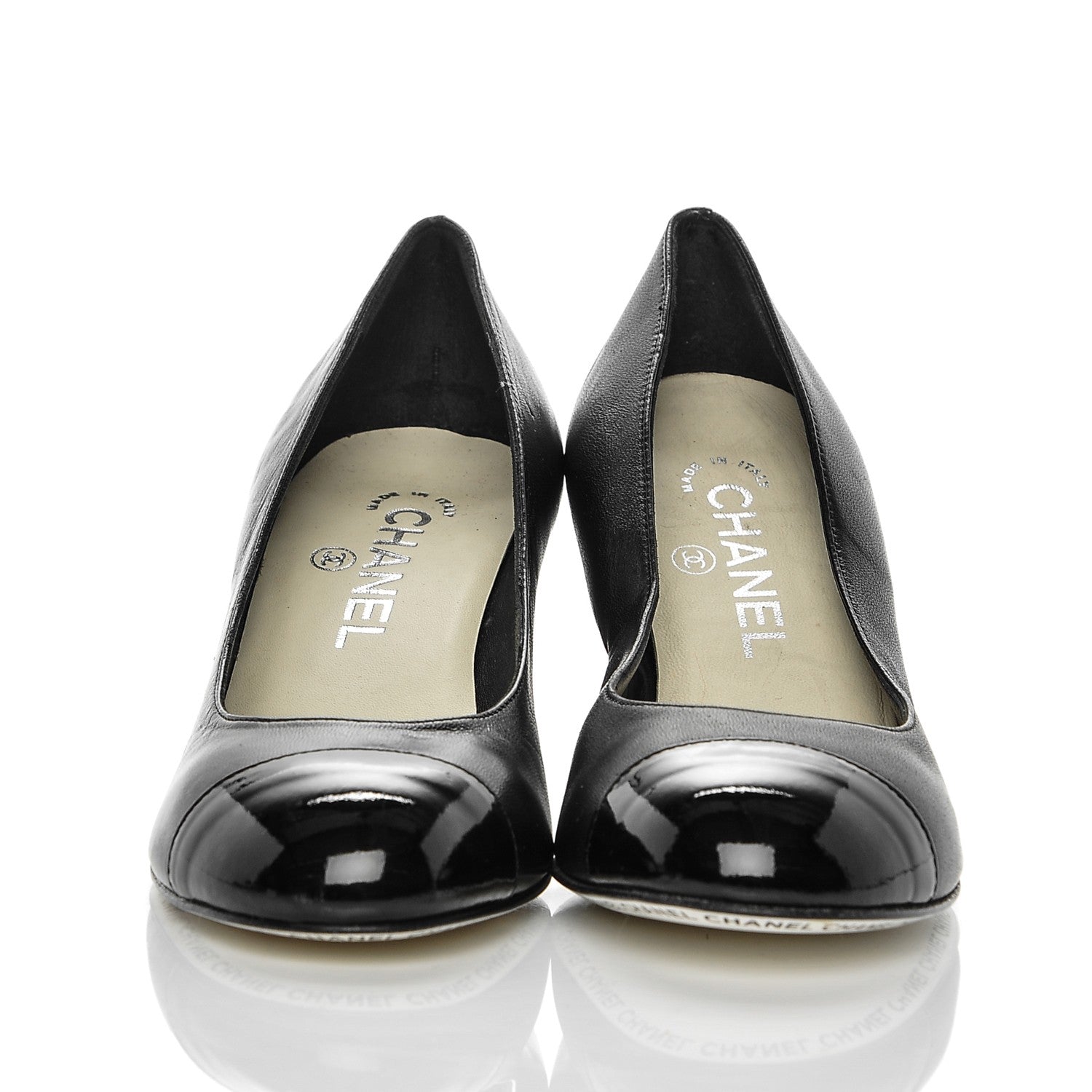 Chanel Lambskin Patent Cap Toe Wedges 36.5 Black 2 of 7
