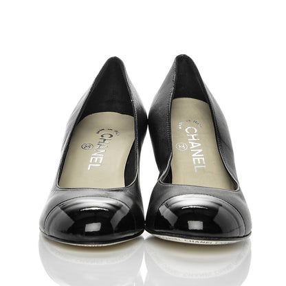 Chanel Lambskin Patent Cap Toe Wedges 36.5 Black 2 of 7