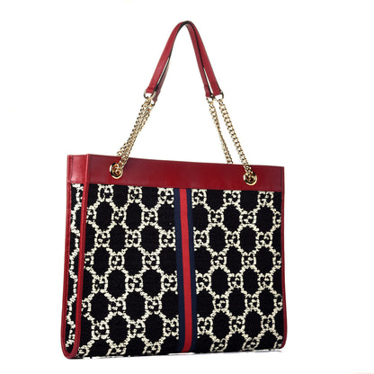 Gucci Tweed GG Monogram Large Rajah Chain Tote Romantic Cherry Black White 3 of 9