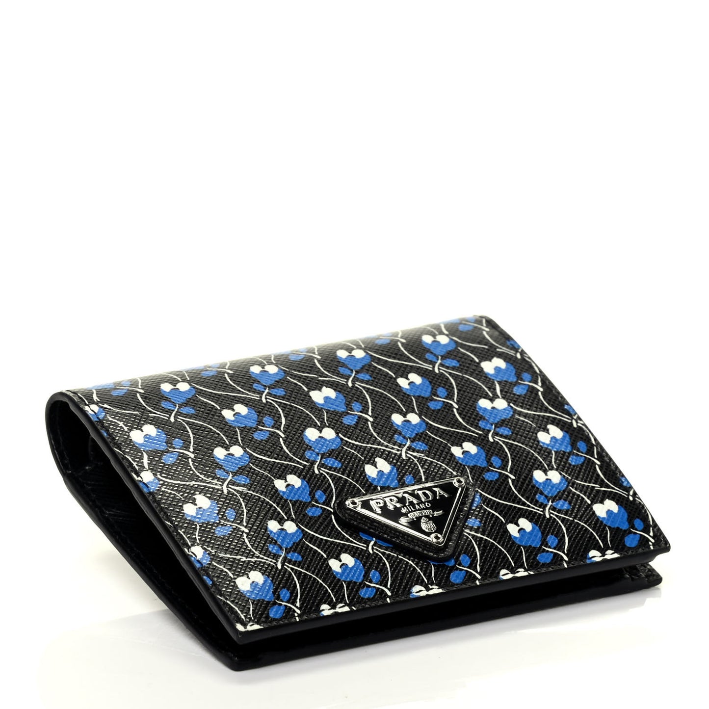 Saffiano Floral Print Bi-Fold Wallet Black