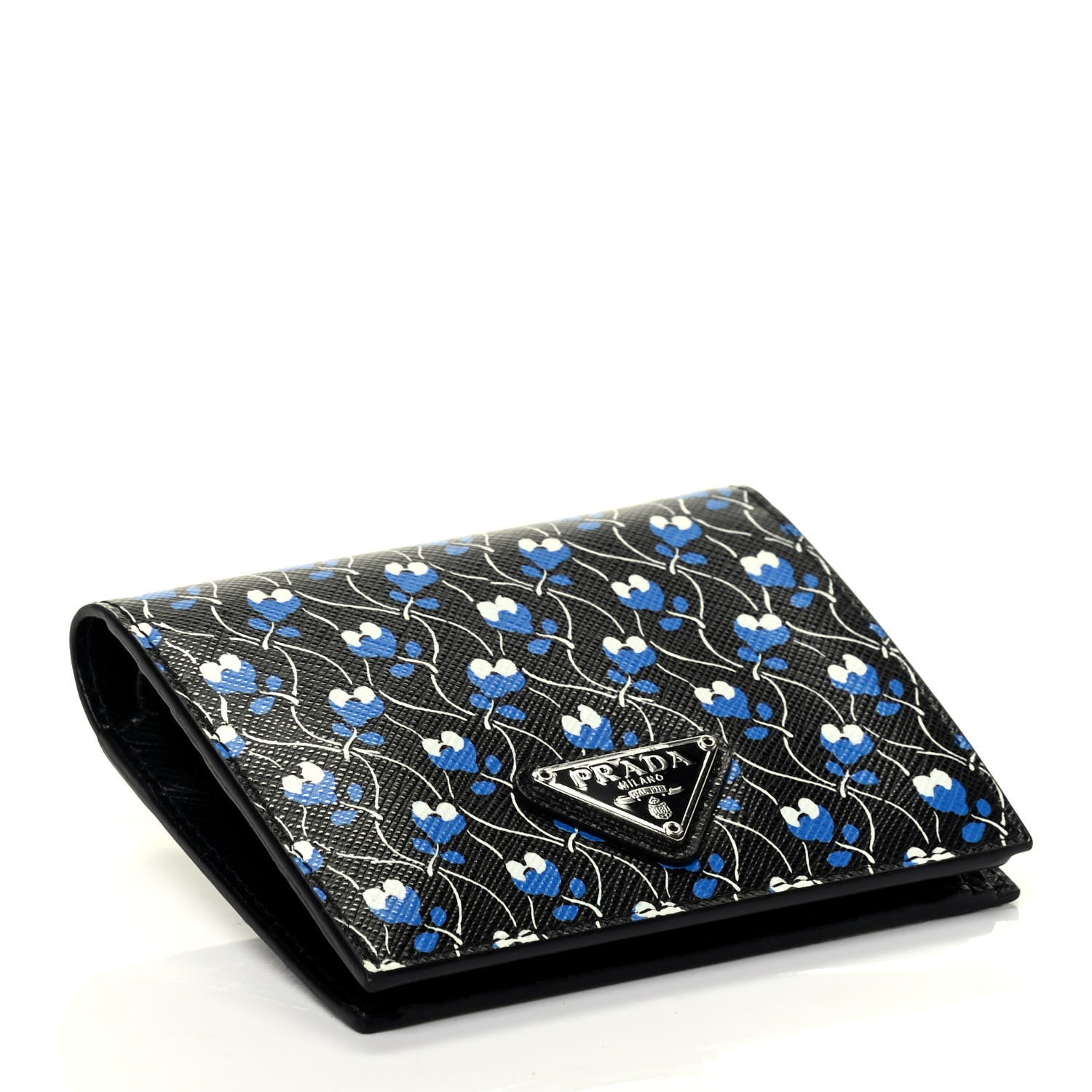 Prada Saffiano Floral Print Bi-Fold Wallet Black 4 of 7