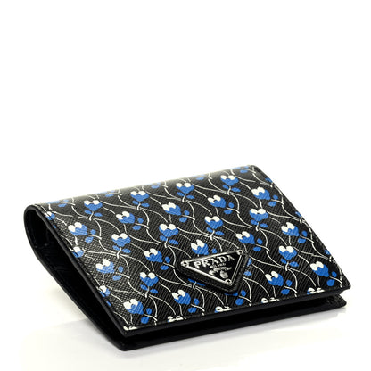 Prada Saffiano Floral Print Bi-Fold Wallet Black 4 of 7