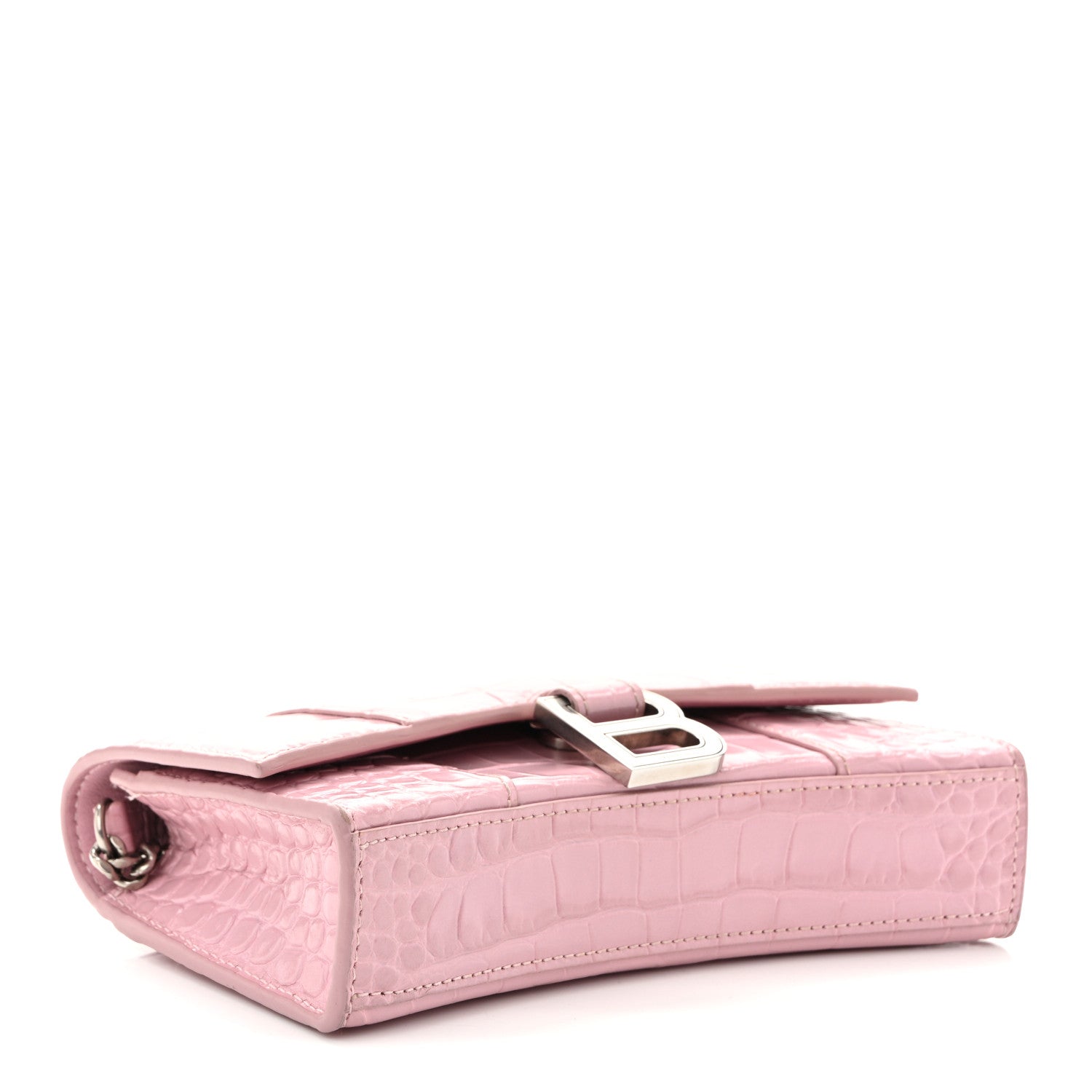 Balenciaga Shiny Calfskin Crocodile Embossed Hourglass Chain Bag Powder Pink 4 of 9