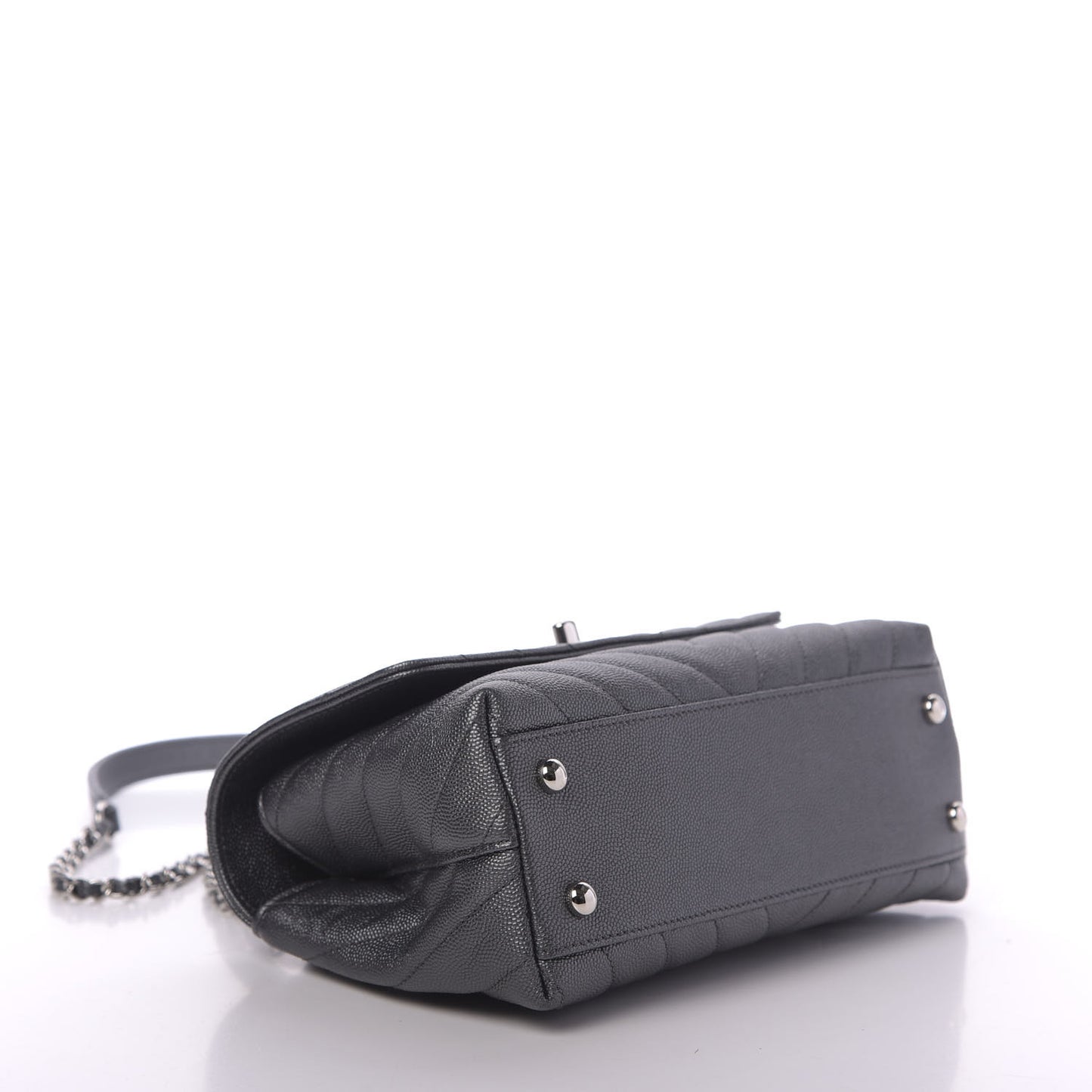 Caviar Chevron Quilted Mini Coco Handle Flap Dark Grey