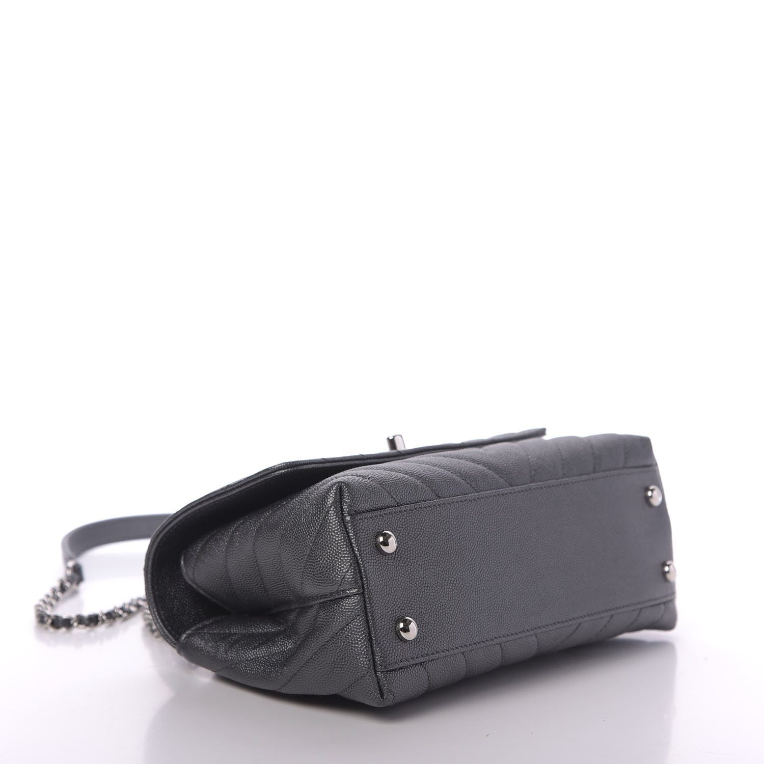 Chanel Caviar Chevron Quilted Mini Coco Handle Flap Dark Grey 4 of 10
