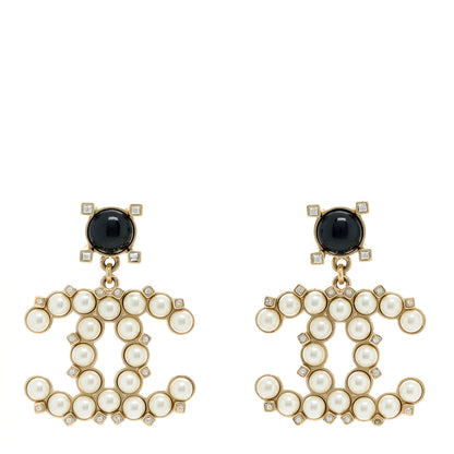 Chanel Resin Crystal Pearl CC Drop Earrings Black Gold 1 of 5