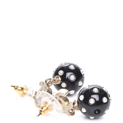 Chanel Resin CC Drop Earrings Gold Black White 5 of 7