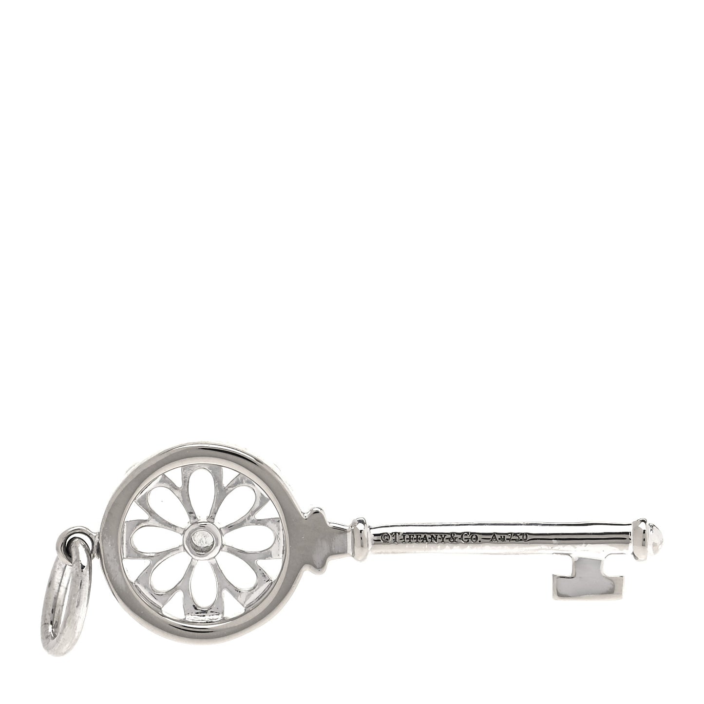18K White Gold Diamond Floral Key Pendant