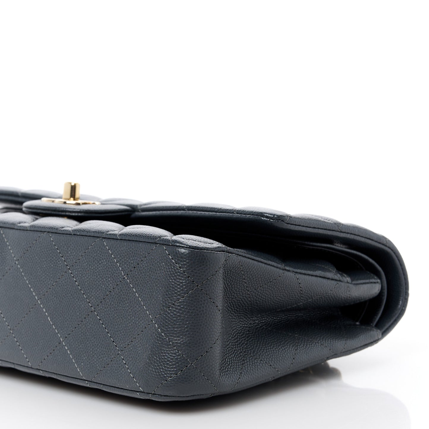 Caviar Quilted Medium Double Flap Dark Grey