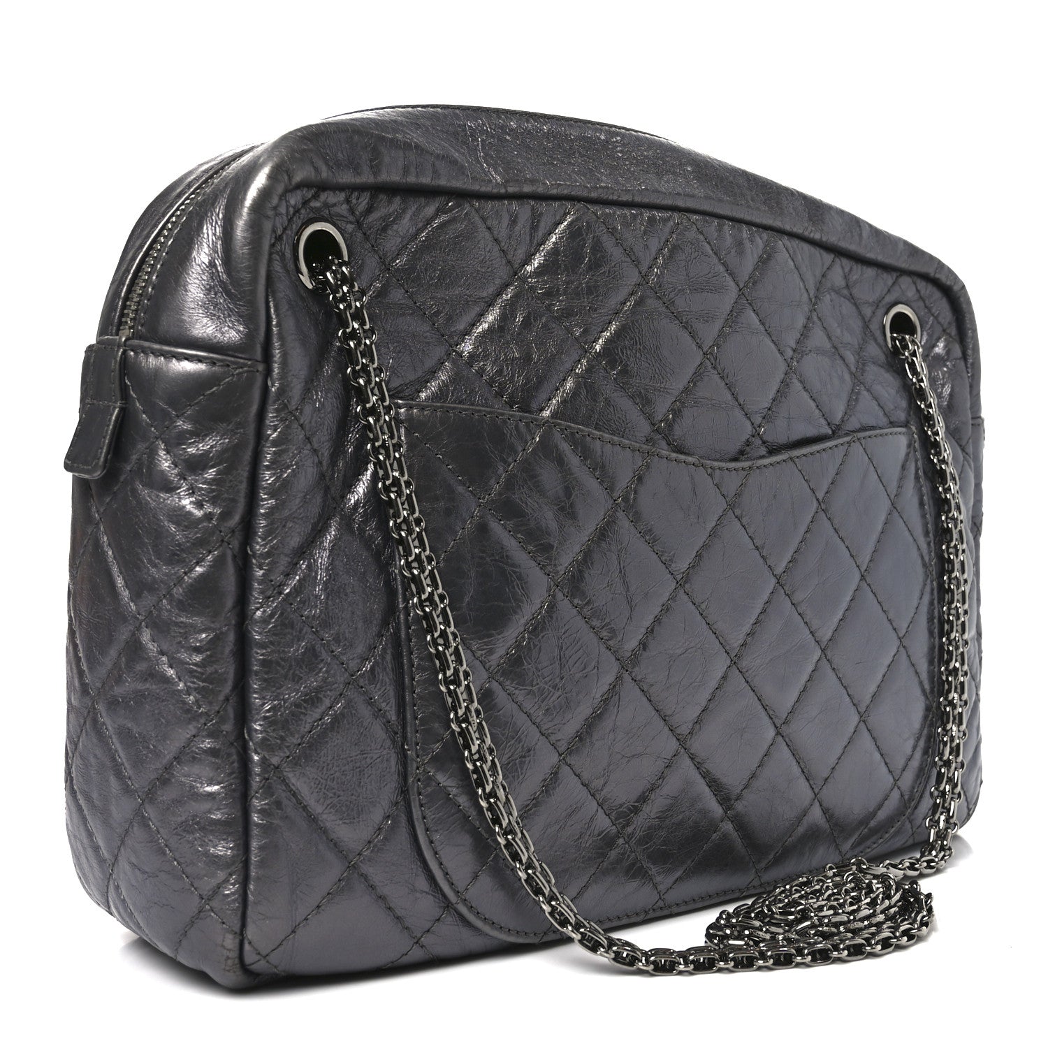 Chanel Metallic Aged Calfskin Quilted Large Reissue Camera Case Dark Silver 5 of 19
