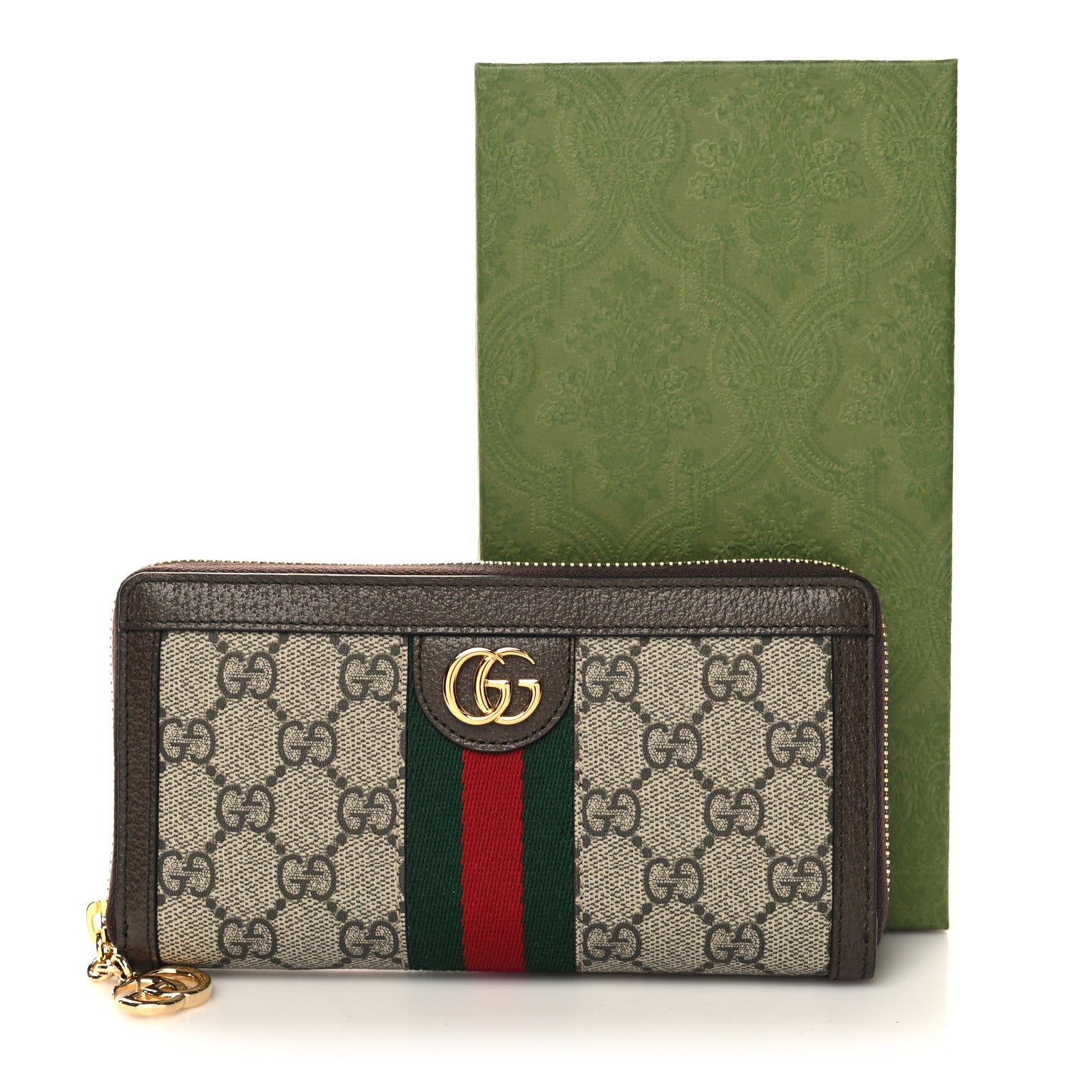 Gucci GG Supreme Monogram Web Ophidia Zip Around Wallet Brown 9 of 9