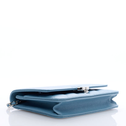 Chanel Grained Calfskin Quilted CC Box Wallet On Chain WOC Blue 4 of 10