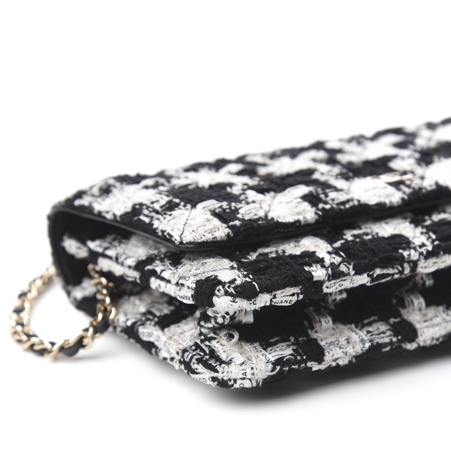 Tweed Quilted Wallet On Chain WOC Black Ecru White