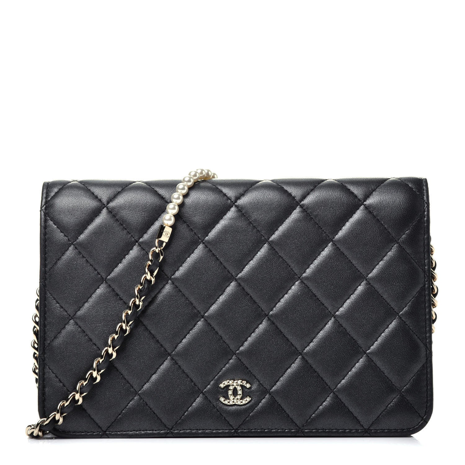 Chanel Iridescent Lambskin Quilted Pearl Wallet On Chain WOC Black 1 of 10