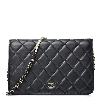 Chanel Iridescent Lambskin Quilted Pearl Wallet On Chain WOC Black 1 of 10