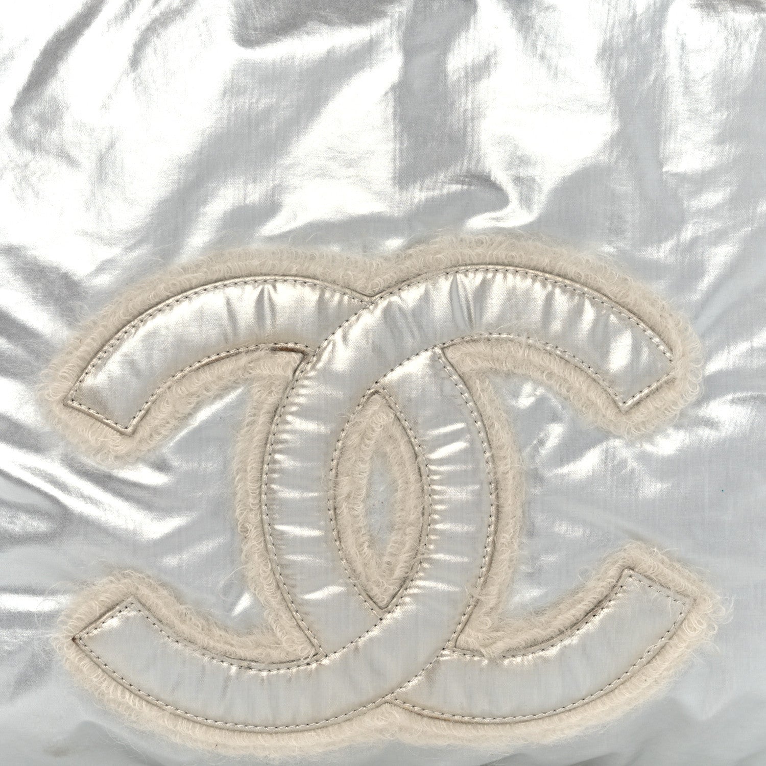 Chanel Vinyl Mohair Trimmed CC Bonbons Tote Silver 9 of 15