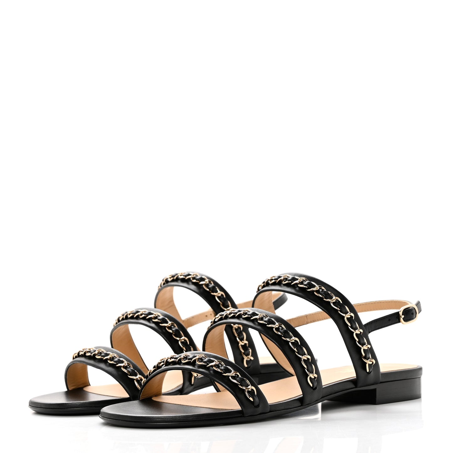 Lambskin Chain Sandals 39 Black