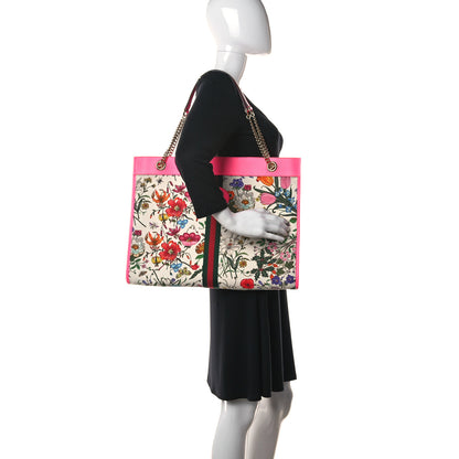 Gucci Canvas Flora Large Rajah Chain Tote White Multicolor Fuxia Fluo 2 of 11