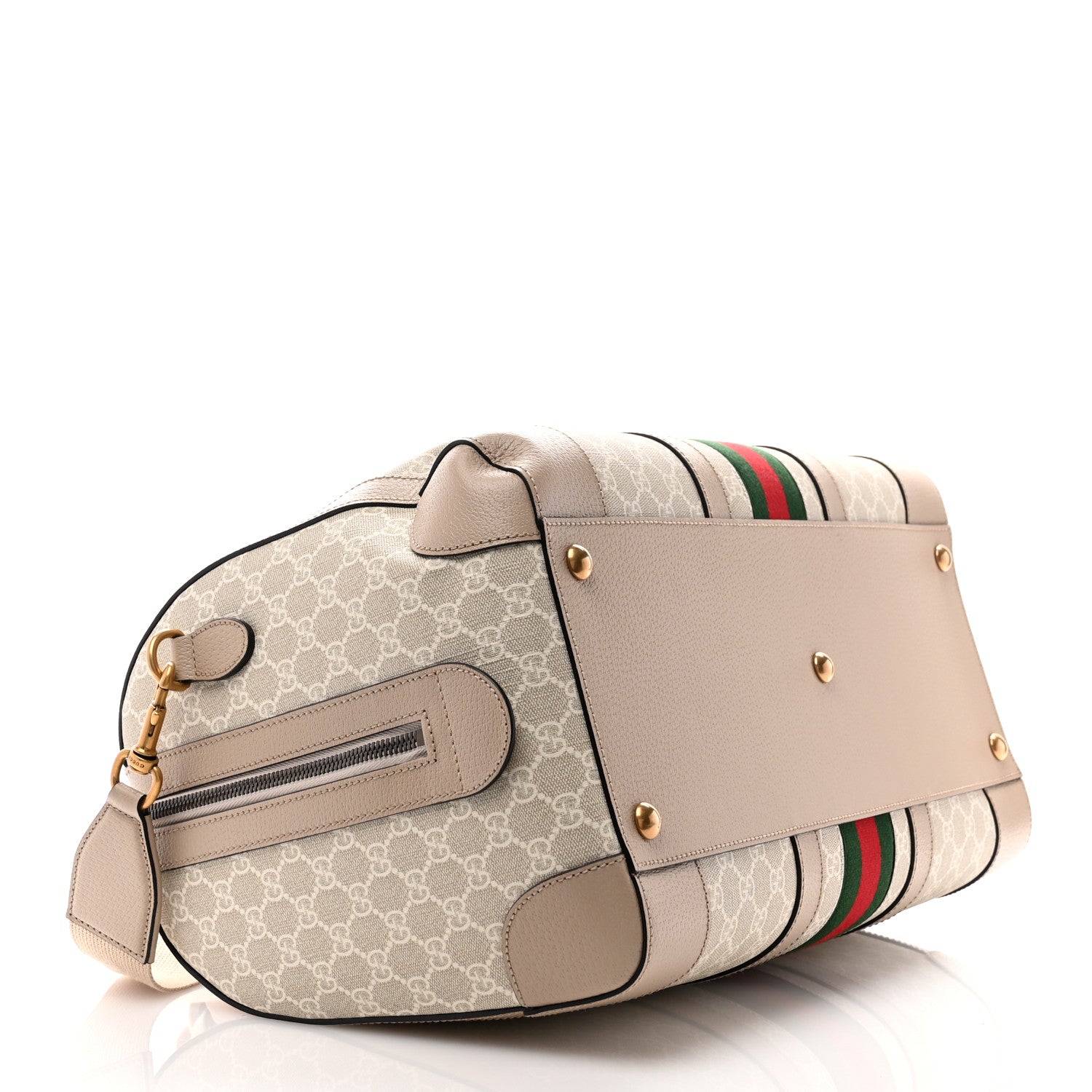 Gucci GG Supreme Monogram Textured Dollar Calfskin Web Medium Savoy Duffle Bag Beige Mystic White Oatmeal 3 of 9