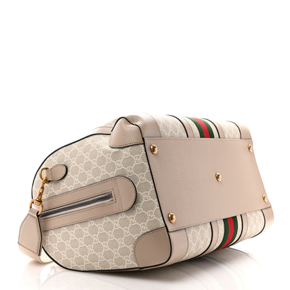 Gucci GG Supreme Monogram Textured Dollar Calfskin Web Medium Savoy Duffle Bag Beige Mystic White Oatmeal 3 of 9